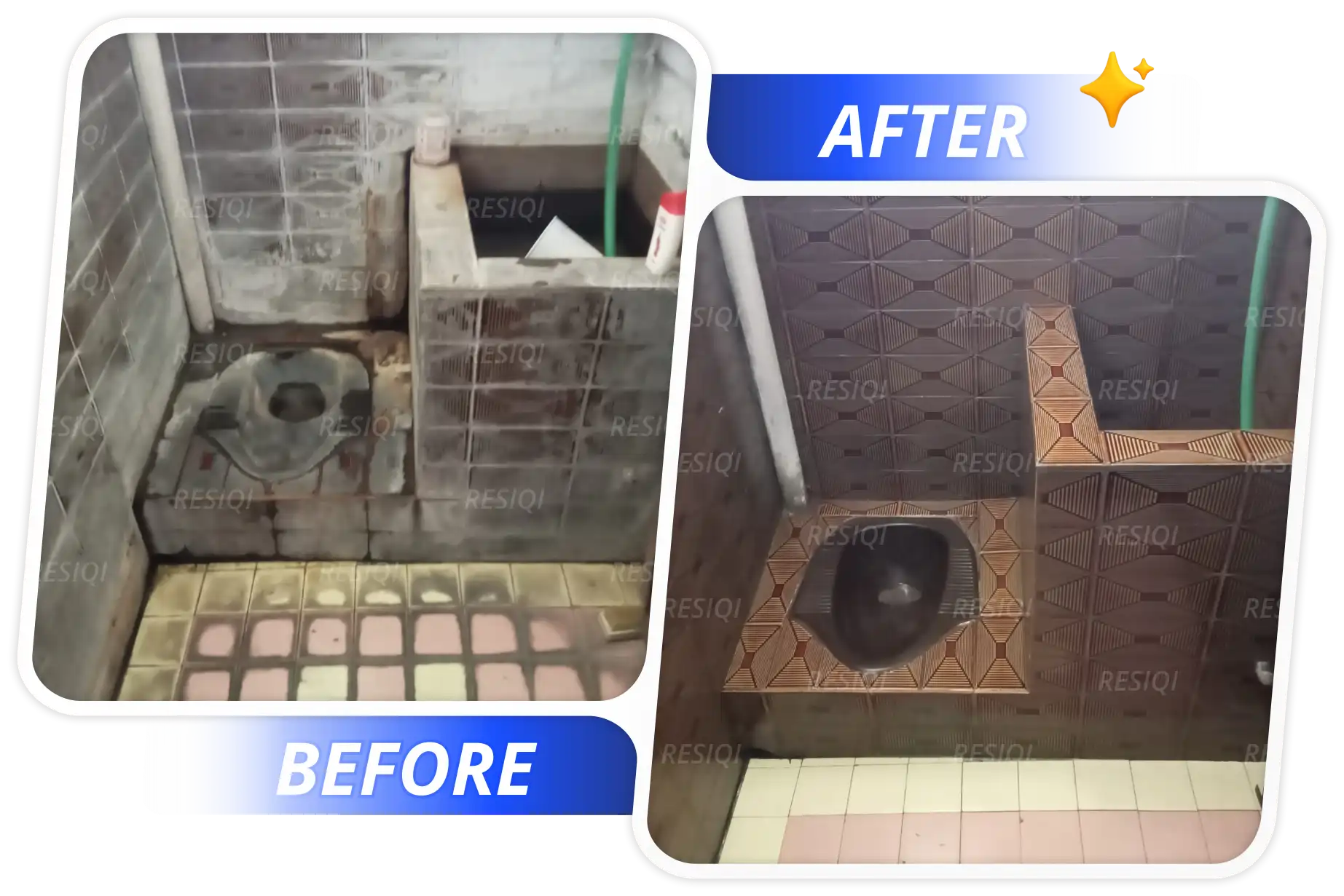 Keramik kamar mandi kotor dan berkerak sebelum dibersihkan